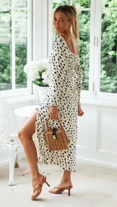 Soft Dot Smocked Back Slit Dress