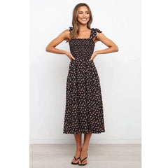 Vestido floral fruncido con hombros anudados