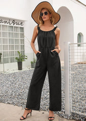 Solid Color Ruffle Strap Jumpsuit