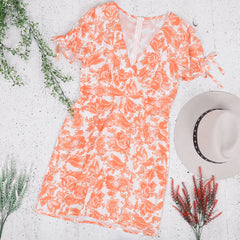 Plunge Neck Puff Sleeve Dress