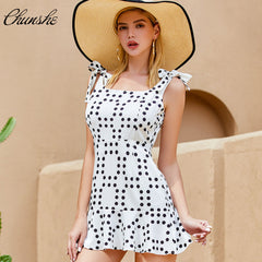 Soft Dot Tie Shoulder Dress