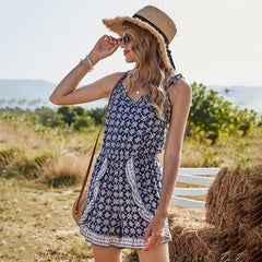 Tie Shoulder Floral Print Romper