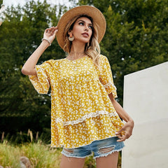 Bluse mit Spitzenbesatz und Blumenmuster