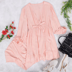 Vestido túnica midi fluido con volantes