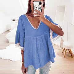 Crochet Trim Babydoll Blouse