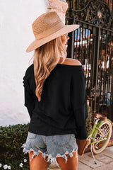 Waffle Knit Ruffle Lantern Long Sleeve