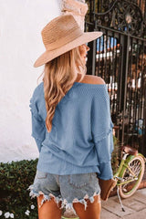 Waffle Knit Ruffle Lantern Long Sleeve