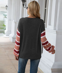 Henley Striped Long Sleeve Top