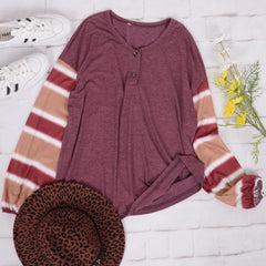 Henley Striped Long Sleeve Top