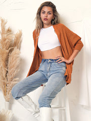 Strickjacke mit offener Vorderseite und Waffelstrick