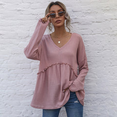 Blusa de punto gofre con hombros caídos