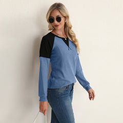 Two Tone Waffle Knit Crewneck Sweater