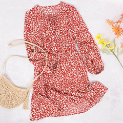 Vestido de manga larga con cuello de lazo y abertura en la boca