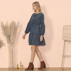 Tie Neck Bishop Sleeve Dress