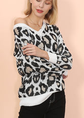 Pullover mit Leopardenmuster und überschnittener Schulter