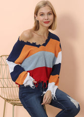 Pullover mit Farbblockdesign und ausgefranstem Saum