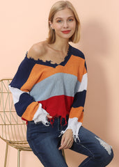 Frayed Hem Color Block Sweater