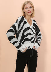 Pullover mit Zebramuster und ausgefranstem Saum