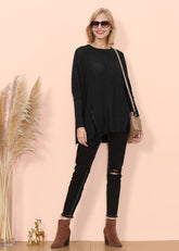 Suéter de punto mixto con abertura y cremallera