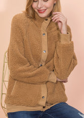 Einfarbige Shearling-Teddyjacke