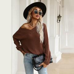 Suéter de punto con cuello en V ancho