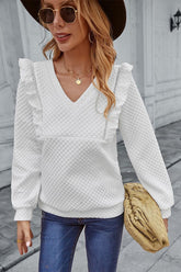 Gesteppter Pullover mit Rüschenbesatz