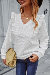 Quilted Ruffle Trimmed Sweater