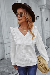 Quilted Ruffle Trimmed Sweater