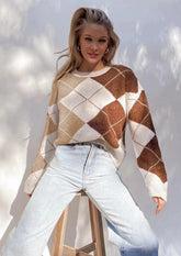 Zweifarbiger Pullover mit Argyle-Print