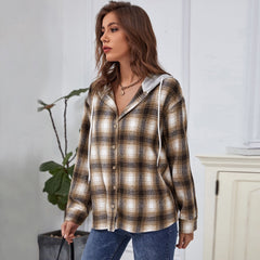 Plaid Hooded Button Down Jacket