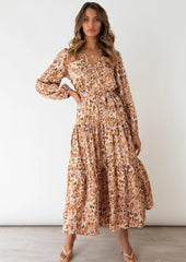 Printed Long Sleeve Tiered Dress