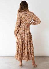 Printed Long Sleeve Tiered Dress
