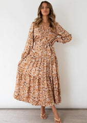 Printed Long Sleeve Tiered Dress
