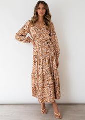 Printed Long Sleeve Tiered Dress