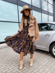 Vestido camisero estampado con volantes