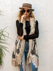 Faux Fur Trim Printed Vest