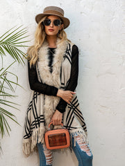 Faux Fur Trim Printed Vest