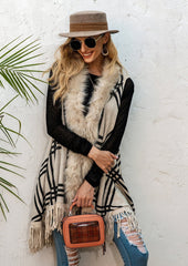 Faux Fur Trim Printed Vest