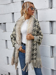 Faux Fur Trim Houndstooth Coat