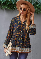 Geblümte Boho-Bluse mit Knopfleiste