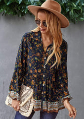 Geblümte Boho-Bluse mit Knopfleiste