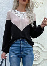 Pullover mit Farbblockdesign und Spitzendetail