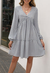 V Neck Oriental Print Dress