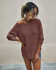 Waffelstrickpullover mit Raglanärmeln