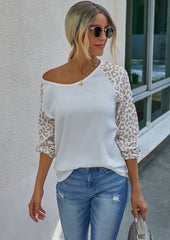 Suéter de canalé de leopardo en dos tonos