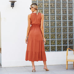 Vestido largo liso con cuello anudado