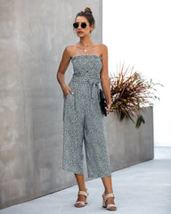 Contrast Button Floral Tube Jumpsuit