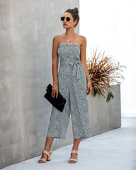 Contrast Button Floral Tube Jumpsuit