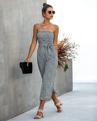 Contrast Button Floral Tube Jumpsuit