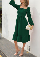 Double Puff Sleeve Solid Dress